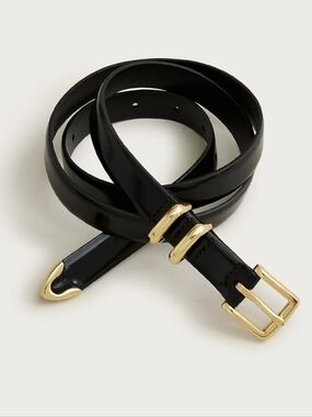 J. Crew Thin Spazzolato Italian leather belt - black with gold hardware